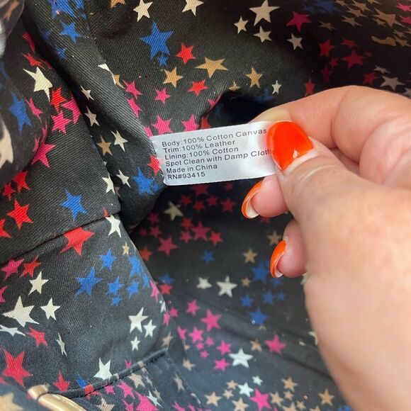 Trina Turk Red Tan Leather Canvas Tote Bag Top Preppy Casual Classic - Picture 16 of 16